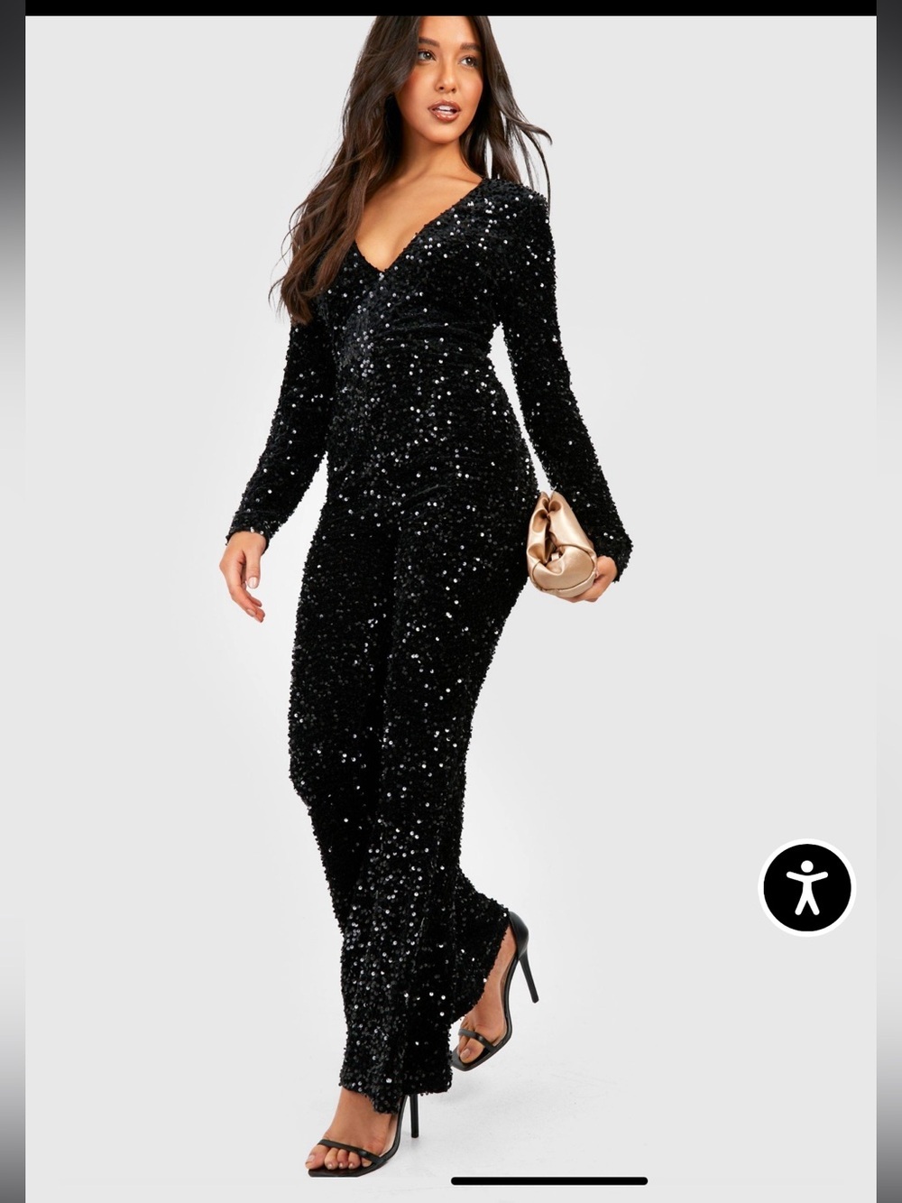 Black Sequin cross V-Neck Jumpsuit size S BNWOT